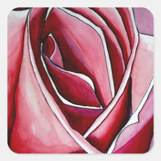 Sticker Carré Rose Rose macro fleurs aquarelle art abstrait (Devant)