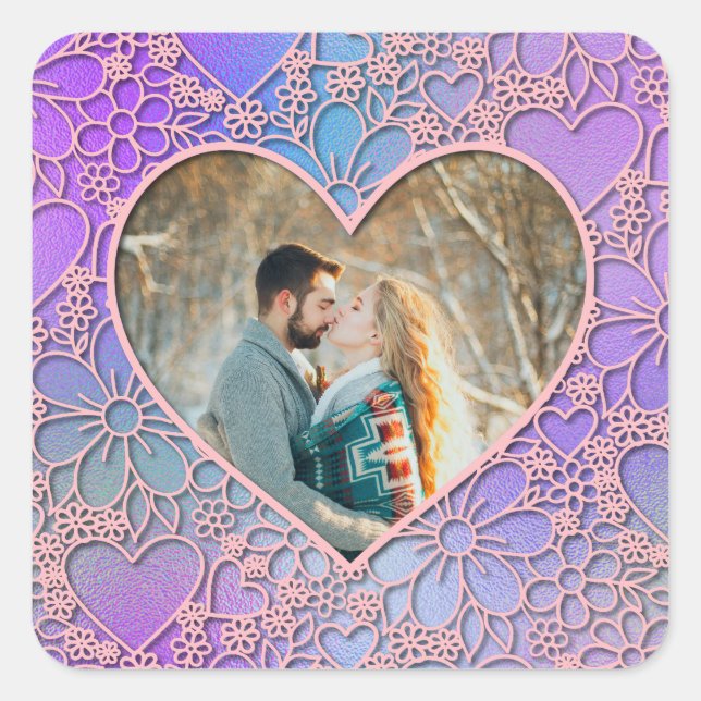 Sticker Carré Rose rose moderne Coeur floral Romantique Valentin (Devant)