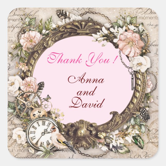 Sticker Carré Rose rose rose rose moderne de luxe Ajouter votre  (Devant)