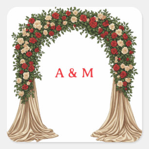 Sticker Carré Rose rouge crème Arche autocollante de mariage thè