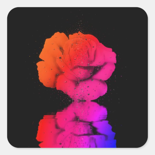 Sticker Carré Rose rouge rustique Floral Fleur d'eau Drop Art (Devant)