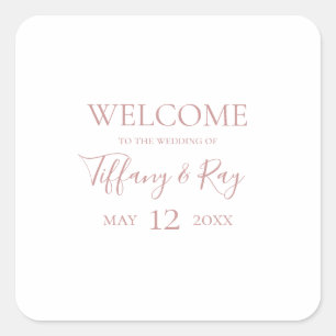 Sticker Carré Rose simple élégant Mariage or Bienvenue