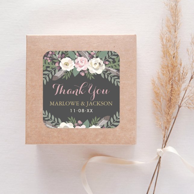 Sticker Carré Rose sombre et Moody rose Mariage de bois floral (Créateur téléchargé)