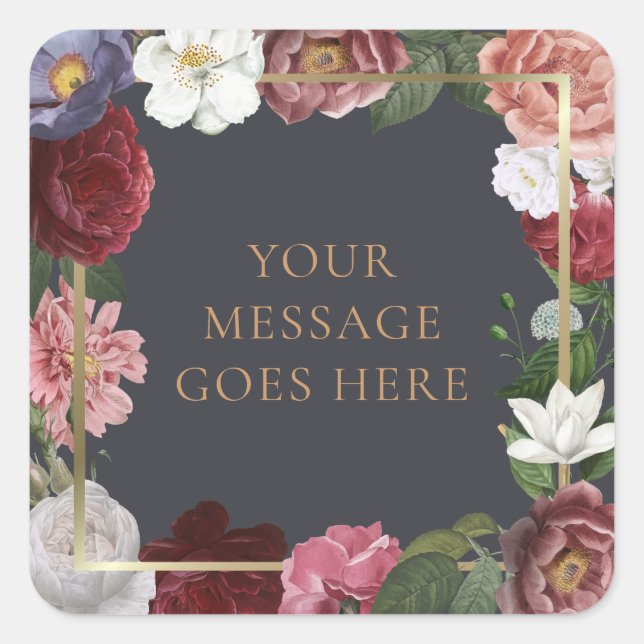 Sticker Carré Rose Treillage Faux Gold Foil Votre message (Devant)