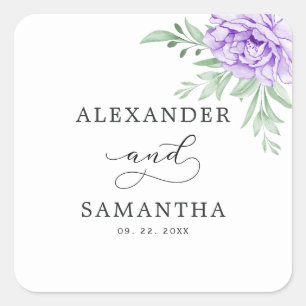 Sticker Carré Rose violet rustique Floral Eucalyptus Boho Mariag