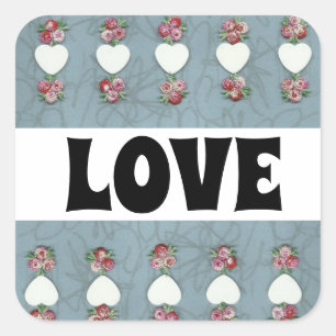 Sticker Carré Rosebuds & Hearts Love