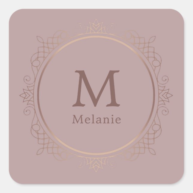 Sticker Carré Rosegold Tendance Monogramme Élégant Modèle (Devant)