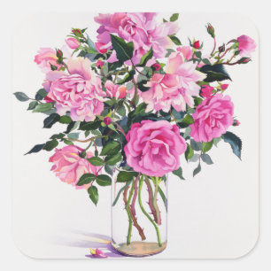 Sticker Carré Roses dans un bocal de verre