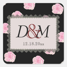 Roses de chou rose et Mariage de dentelle noire
