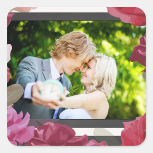 Sticker Carré Roses de l'anniversaire du mariage, bandes, photo