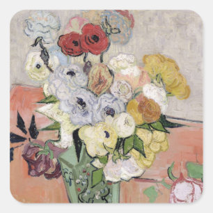 Sticker Carré Roses de Vincent van Gogh   et anémones, 1890