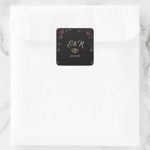 Sticker Carré Roses Élégantes Sombre Bourgogne Mariage Noir