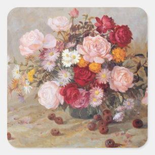 Sticker Carré Roses et marguerites