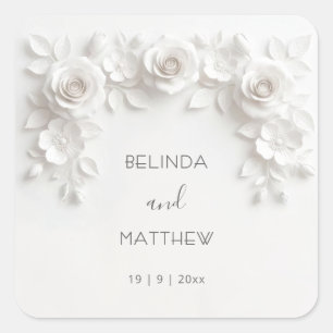Sticker Carré Roses Florales 3D Blanches   Mariage