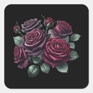 Sticker Carré Roses gothiques rouges