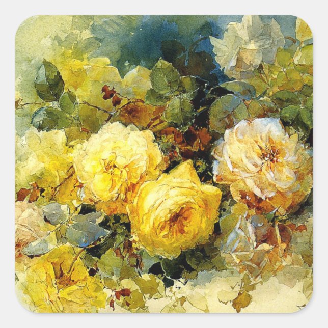 Sticker Carré Roses jaunes, peinture florale (Devant)