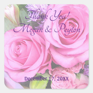Sticker Carré Roses roses, Merci Mariage do-it-yourself Noms et 