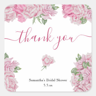 Sticker Carré Roses roses - merci pour la fête de mariage