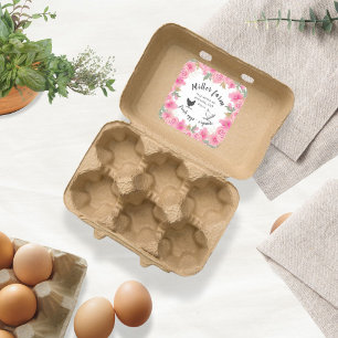 Sticker Carré Roses roses roses or Feuilles Ferme Oeuf Carton