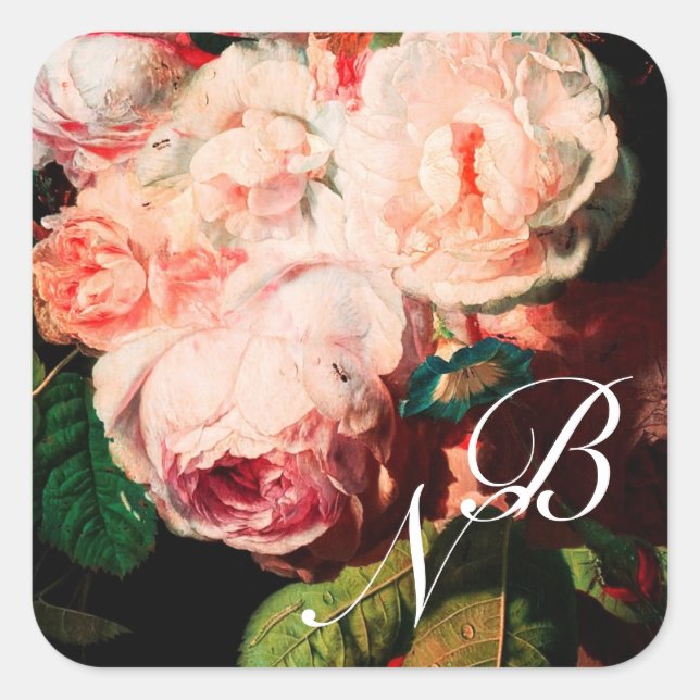 STICKER CARRÉ ROSES ROSES ROSES ROSES ROSES BLANCHES ET MONOGRAM (Devant)