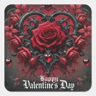 Sticker Carré Roses rouges gothiques Saint-Valentin