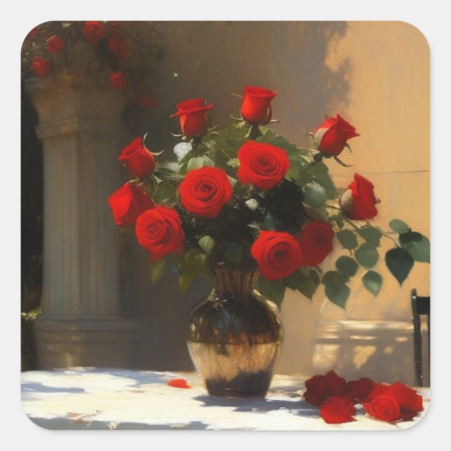 Sticker Carré Roses rouges romantiques (Devant)