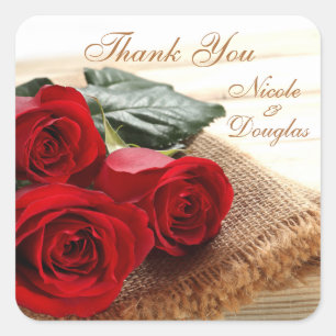 Sticker Carré Roses rouges sur chevalet de Merci Mariage bois