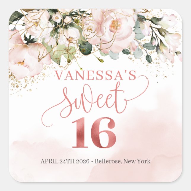 Sticker Carré Roses rousses rose rousse eucalyptus sweet sixteen (Devant)