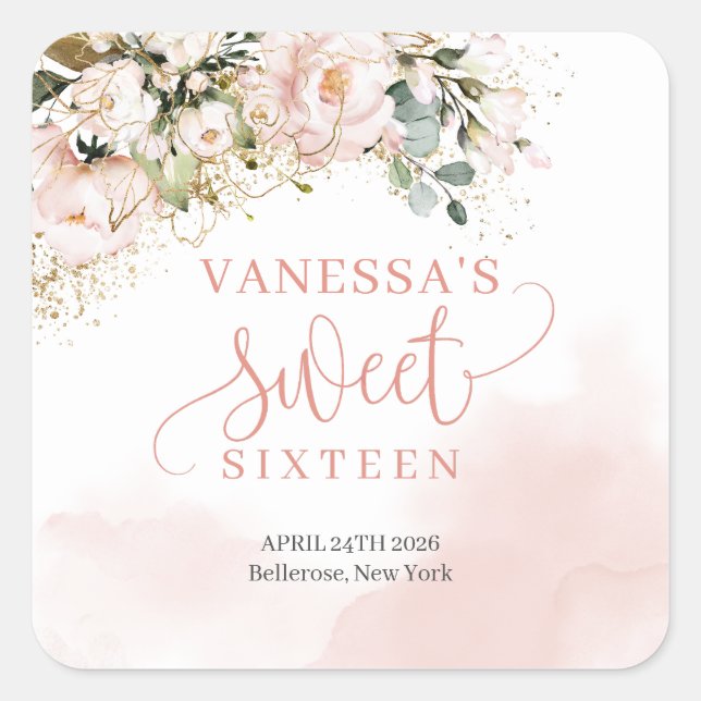 Sticker Carré Roses rousses rose rousse eucalyptus sweet sixteen (Devant)