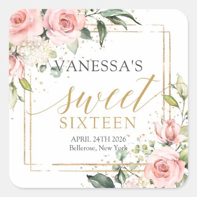 Sticker Carré Roses rousses rose rousse eucalyptus sweet sixteen (Devant)