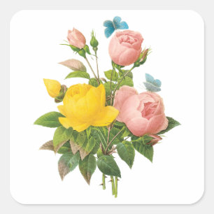 Sticker Carré Roses thé jaunes persanes vintage par Redoute