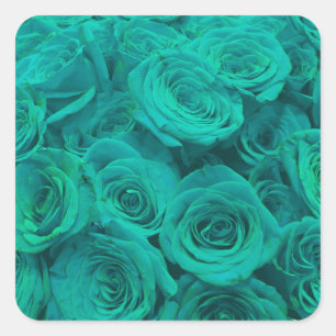 Sticker Carré roses turquoises