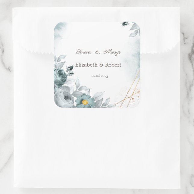 Sticker Carré Roses vert menthe aquarelle (Sac)