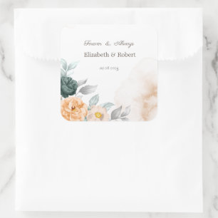 Sticker Carré Roses vertes aquarelle