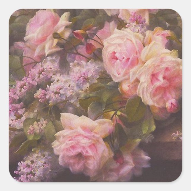 Sticker Carré Roses victoriens et Lilacs (Devant)