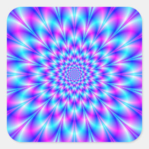 Sticker Carré Rosette de néon en bleu et rose