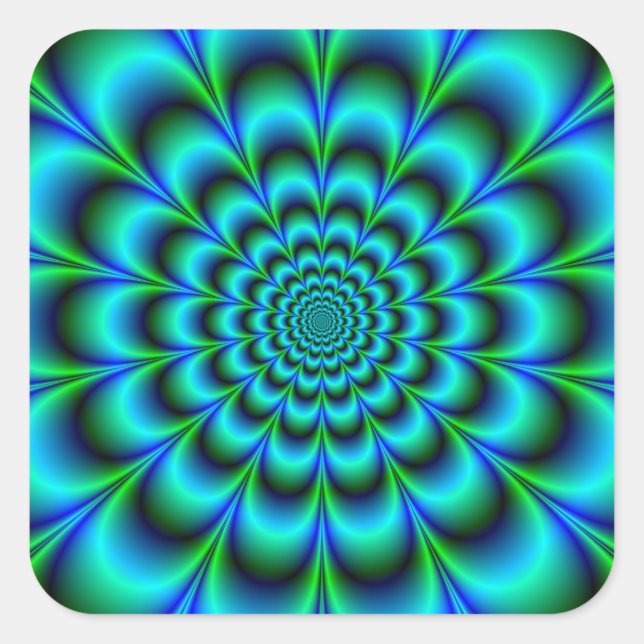 Sticker Carré Rosette en bleu et vert turquoise (Devant)