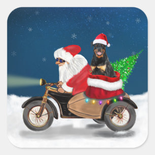 Sticker Carré Rottweiler Chien Noël Père Noël