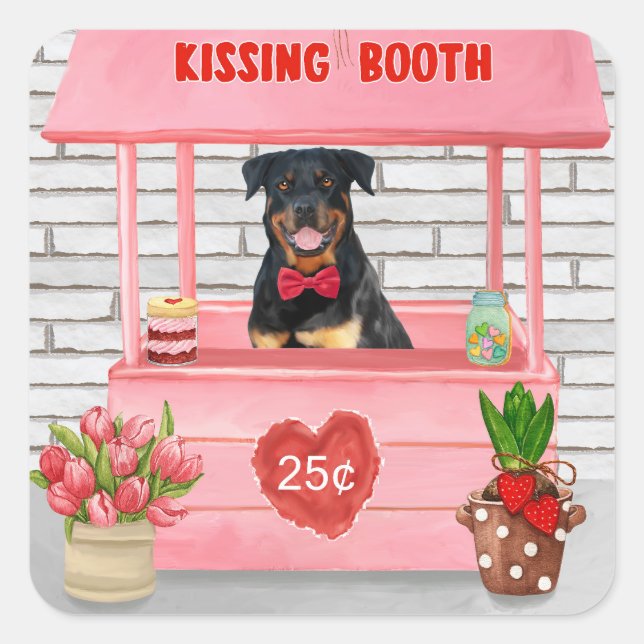 Sticker Carré Rottweiler Chien Valentine's Day Kissing Booth (Devant)
