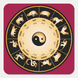 Sticker Carré Roue zodiaque chinoise