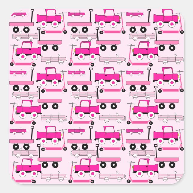 Sticker Carré Roues roses chaudes Voitures anciennes Camions Sco (Devant)