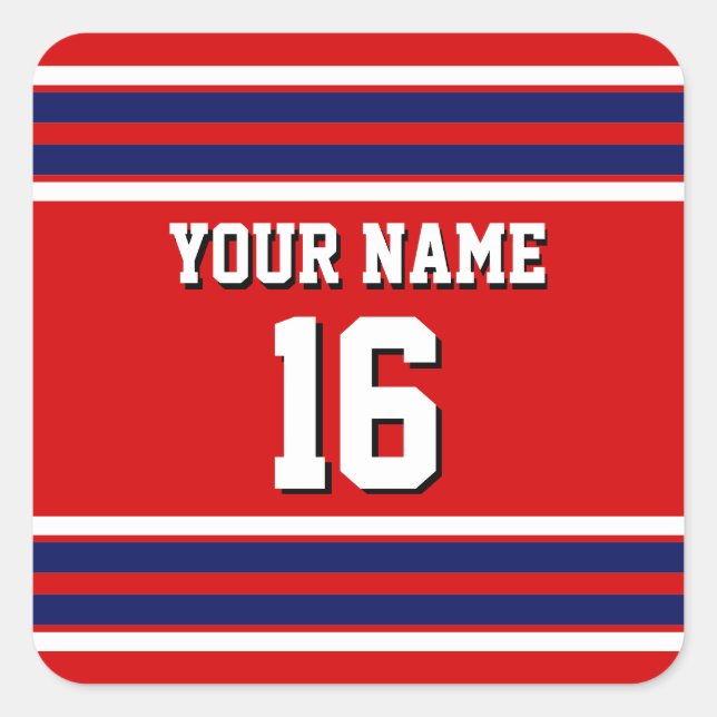 Sticker Carré Rouge avec Marine White Stripes Team Jersey (Devant)