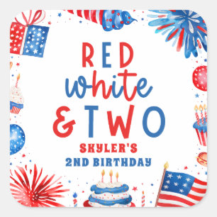 Sticker Carré Rouge, blanc et deux 4 juillet fête du 2e annivers