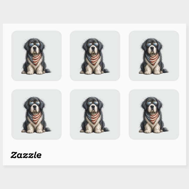 Sticker Carré Rouge, Blanc & Nouveau Chien (Feuille)