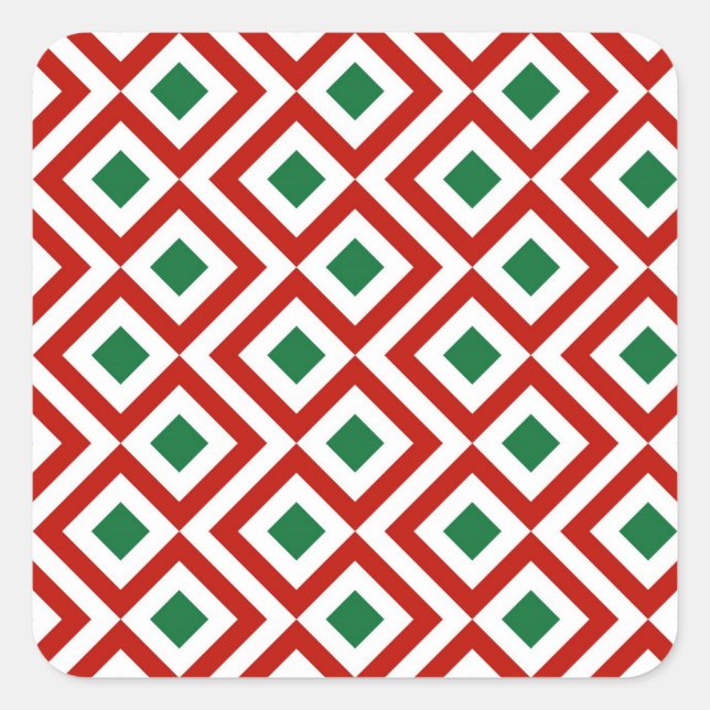 Sticker Carré Rouge, blanc, vert méandre (Devant)