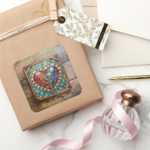 Sticker Carré Rouge & Bleu Vitrail Heart Steampunk Series