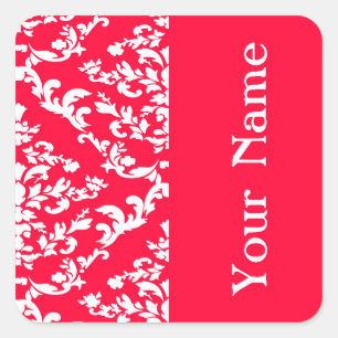 Sticker Carré Rouge Bold Damask à Emporiomoffa avec nom