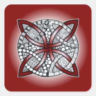 Sticker Carré Rouge celtique de rouge foncé de griffonnage de