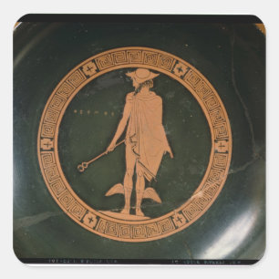 Sticker Carré Rouge-chiffre grec tasse, dépeignant le dieu