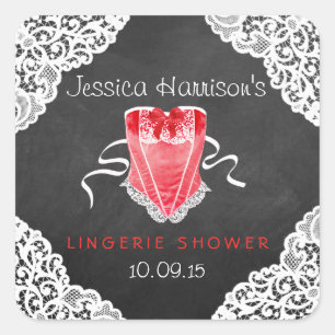 Sticker Carré Rouge Corset blanc dentelle Chalkboard Lingerie Do